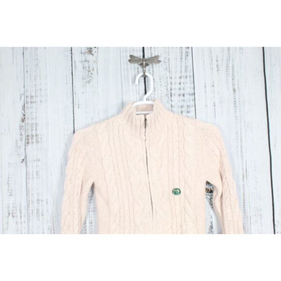 LL Bean Double L Cable Sweater Zip Cardigan Pink Size Small - Picture 2 of 10